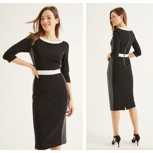 BODEN Leah Ottoman Colorblock Dress Black Gray White {3L40}